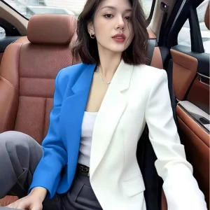 2026 Spring Fashion New Women's Professional High End Suit Jacket Color Blocked Temperament Long Sleeved Blazer Women