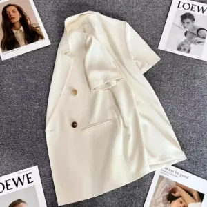 Backless White Suit Jacket Women Short Sleeve Office Lady Korean Fashion Coat Designer High Quality Summer Jacket With Lined New